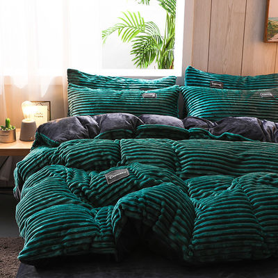Cama de cama de veludo de fleece de tamaño queen/king con sábanas de invierno y patrón impreso