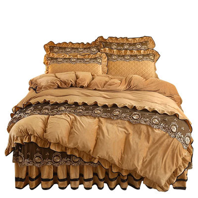 Cubierta de edredón 4pcs 400TC Camiseta de cama de algodón lujosa ropa de cama plissada con 2 fundas de almohada