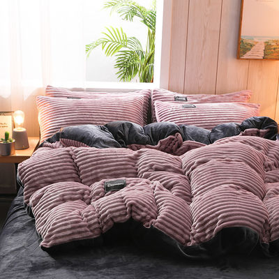 Conjunto de ropa de cama de franela 4 piezas Conjunto de hojas para cama individual Estándares nacionales Tamaño Queen/King