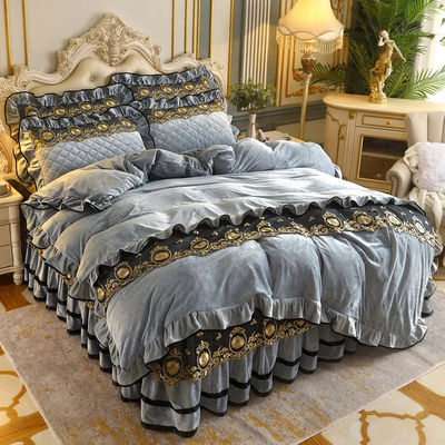 Cubierta de edredón 4pcs 400TC Camiseta de cama de algodón lujosa ropa de cama plissada con 2 fundas de almohada