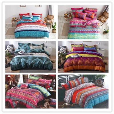 Home Hotel Bohemian Set de cubierta de edredón doble azul con set de ropa de cama de manta de Boho marrón
