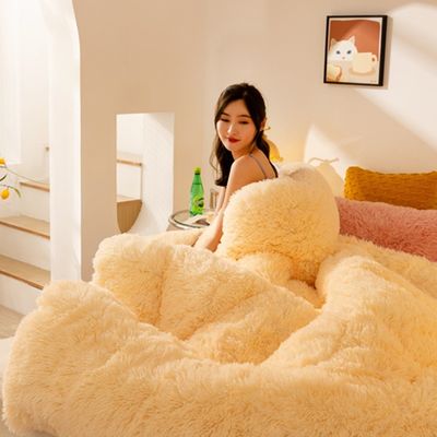 Set de ropa de cama de terciopelo cálido de invierno lujoso confortador grueso cama de edredón lana de cordero tamaño personalizado