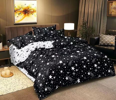 100% de algodón de microfibra para el hogar hotel ropa de cama de boda con impresión diagonal y falda de cama de encaje