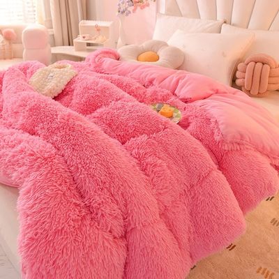 Cubierta de peluche súper suave con terciopelo artificial y ropa de cama rosa 100% de poliéster