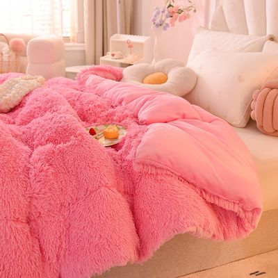 Cubierta de peluche súper suave con terciopelo artificial y ropa de cama rosa 100% de poliéster