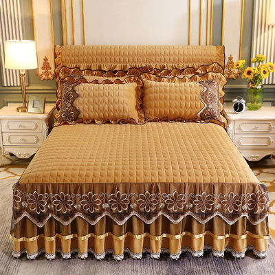 Camas de hotel Conjuntos de fibra de poliéster Plantas florales llenas Cama de cama impresa Sillones de falda ajustados 3pcs Cubierta de cama