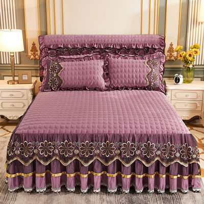 Camas de hotel Conjuntos de fibra de poliéster Plantas florales llenas Cama de cama impresa Sillones de falda ajustados 3pcs Cubierta de cama