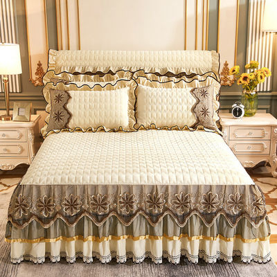 Camas de hotel Conjuntos de fibra de poliéster Plantas florales llenas Cama de cama impresa Sillones de falda ajustados 3pcs Cubierta de cama