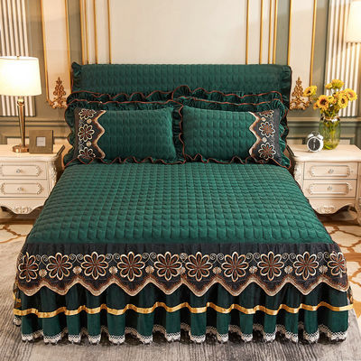Camas de hotel Conjuntos de fibra de poliéster Plantas florales llenas Cama de cama impresa Sillones de falda ajustados 3pcs Cubierta de cama