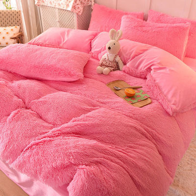 Color del arco iris Peluda terciopelo pelusa ropa de cama de peluche conjunto para niños Niña número de hilos 300tc