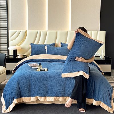230g de leche tallada de terciopelo ropa de cama de invierno conjunto de patrón sólido 4 pcs para King Size Comforter