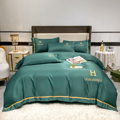 Conjuntos de hojas de bordado de seda lavadas personalizadas para ropa de cama de seda de satén de lujo ADS04