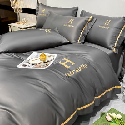Conjuntos de hojas de bordado de seda lavadas personalizadas para ropa de cama de seda de satén de lujo ADS04