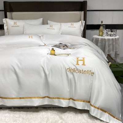 Conjuntos de hojas de bordado de seda lavadas personalizadas para ropa de cama de seda de satén de lujo ADS04