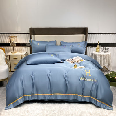 Conjuntos de hojas de bordado de seda lavadas personalizadas para ropa de cama de seda de satén de lujo ADS04