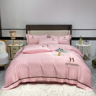Conjuntos de hojas de bordado de seda lavadas personalizadas para ropa de cama de seda de satén de lujo ADS04