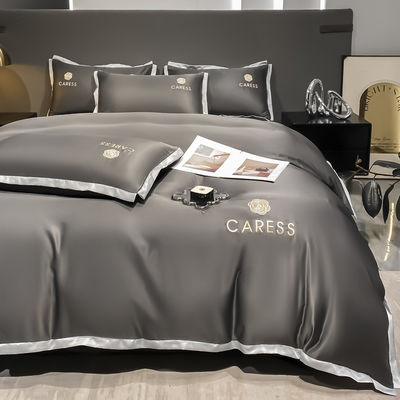 Luxo de seda lavada con bordados ropa de cama de conjunto de cama de cubierta de conjunto para el hospital de la escuela casa
