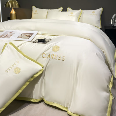 Luxo de seda lavada con bordados ropa de cama de conjunto de cama de cubierta de conjunto para el hospital de la escuela casa