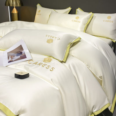 Luxo de seda lavada con bordados ropa de cama de conjunto de cama de cubierta de conjunto para el hospital de la escuela casa