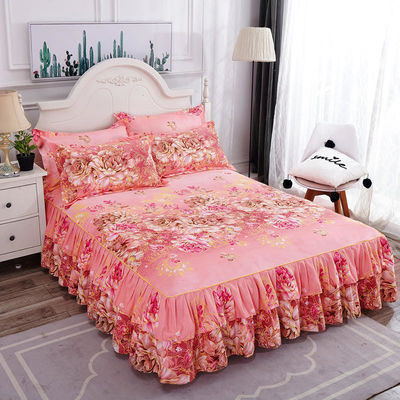 Planta floral moderna impresa tejida 100% de algodón cubierta de cama faldas ajustadas sábanas 3pcs ropa de cama setes de colcha