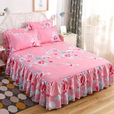 Planta floral moderna impresa tejida 100% de algodón cubierta de cama faldas ajustadas sábanas 3pcs ropa de cama setes de colcha