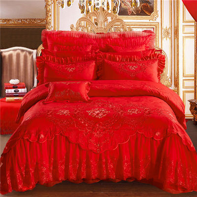 Cuatro piezas de ropa de cama de boda de lujo con edredón impreso y 100% de algodón