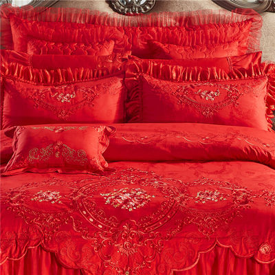 Cuatro piezas de ropa de cama de boda de lujo con edredón impreso y 100% de algodón