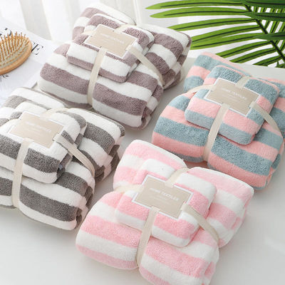 Conjunto de toallas para la cara de coral de terciopelo de banda ancha 35*75cm 70*140cm Conjunto de toallas absorbentes de microfibra