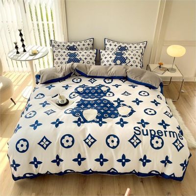Cubierta de edredón de red de tamaño doble, sábanas de cama, ropa de cama, 4 en 1 de algodón cepillado, no desechable