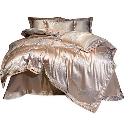 Jacquard de boda Impreso de lujo King Size Set de cama de seda de satén para una comodidad sostenible