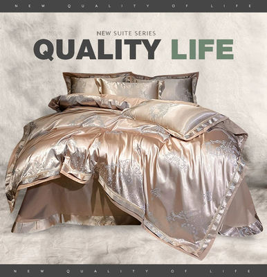 Jacquard de boda Impreso de lujo King Size Set de cama de seda de satén para una comodidad sostenible