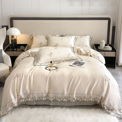 Todo el tiempo de seda blanca Queen King Size Set de ropa de cama con bordado a mano