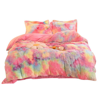 Color del arco iris Peludo Falso Veludo Fluffy Plush Cama Blanda Conjunto 4 Piezas Perfecto para el Hogar