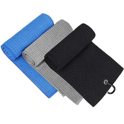 Microfibra Toalla de pelota de golf para todas las temporadas Logotipo personalizado Waffle Toalla de golf con grommet y ho