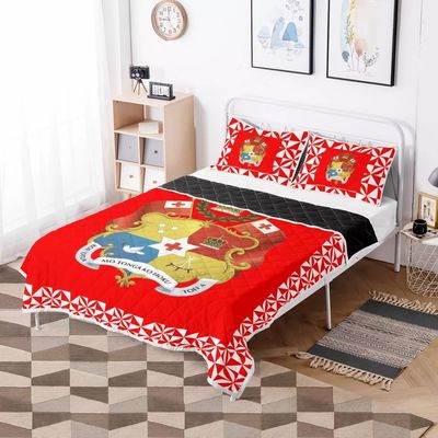 Polinesia Tribal Colcha de Cama Conjunto Rojo Tonga Diseño Confortador con relleno de algodón