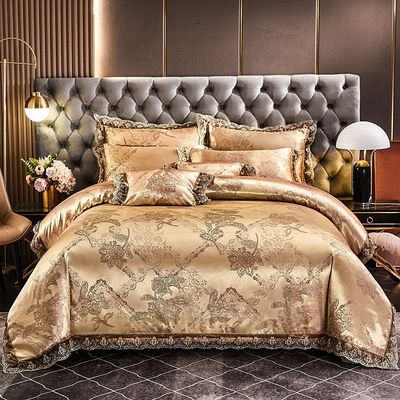 Lujo estilo europeo satinado encaje jacquard fibra modal de cuatro piezas de ropa de cama conjunto de sábanas