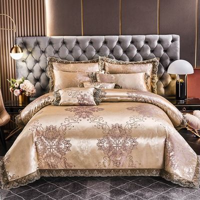 Lujo estilo europeo satinado encaje jacquard fibra modal de cuatro piezas de ropa de cama conjunto de sábanas