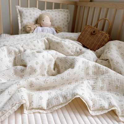 Super suave respirable Muselina floral cuna de bebé mantel y colcha de algodón ligero