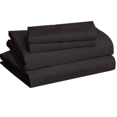 Super suave de fibra microfibra lavable 4 piezas de cama con bolsillos profundos Queen negro sólido