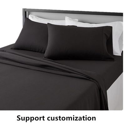 Super suave de fibra microfibra lavable 4 piezas de cama con bolsillos profundos Queen negro sólido