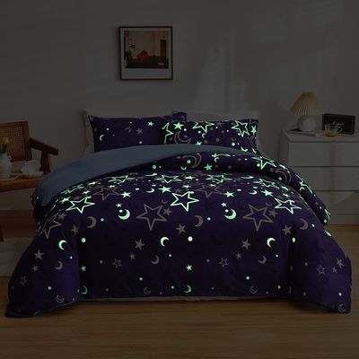 Setes de ropa de cama blanca para niños Niños Niñas Twin 2 PCs Brillan en la cubierta de edredón oscuro